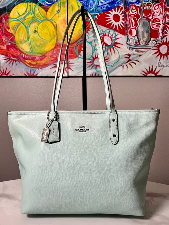 Coach Handbags - Coach City Zip Tote Seafoam Green Pebbled Leather Tote Shoulder Bag + COA